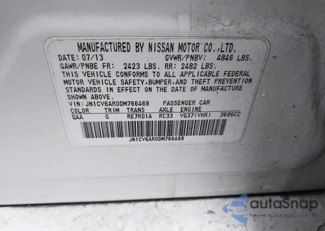 2013 Infiniti G37X z USA, uszkodzony, nr VIN JN1CV6AR0DM766469